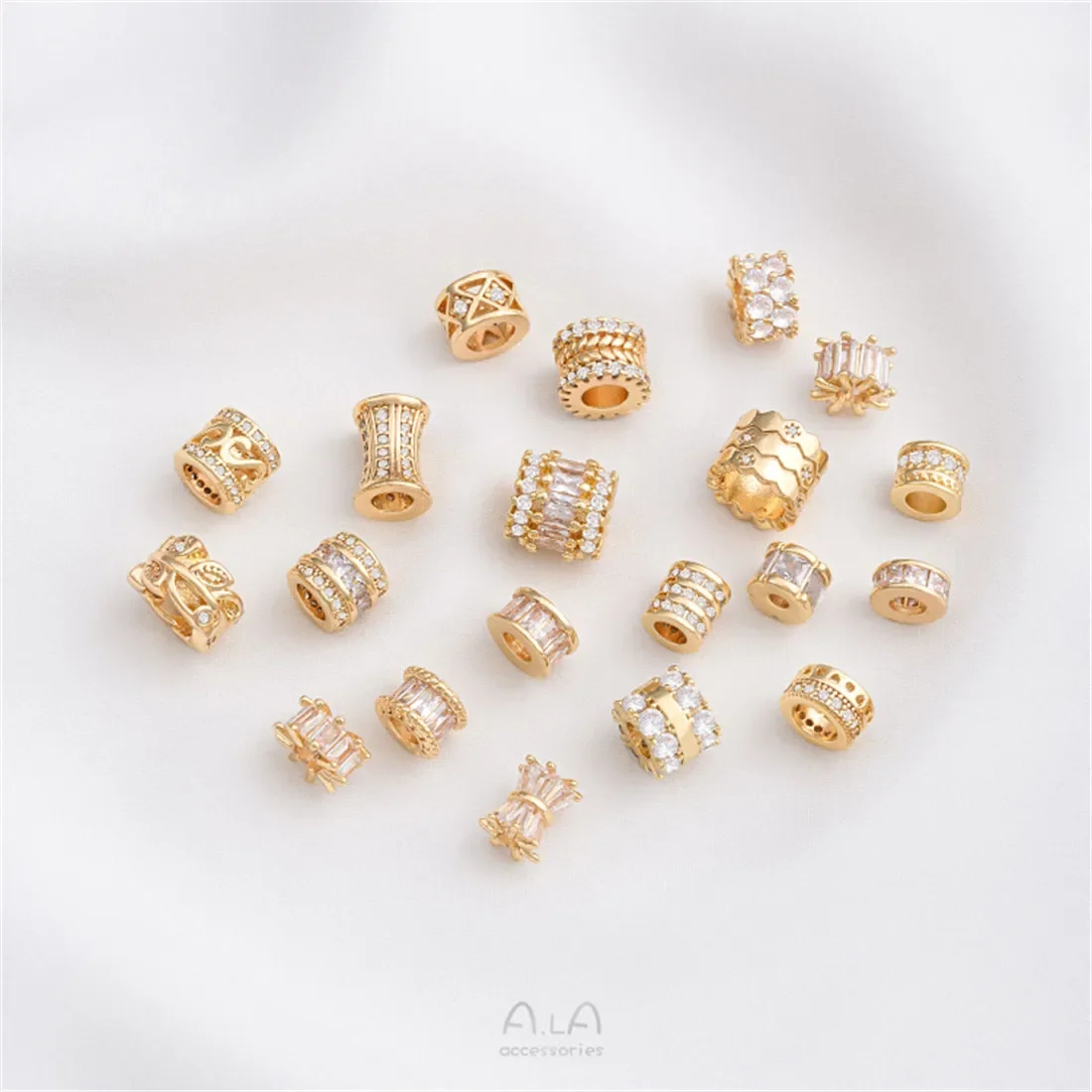 14K Gold Package with Micro Inlaid Zircon Wheel, Large Hole Partition, Road Connection Small Waist DIY Jewelry Accessories C183