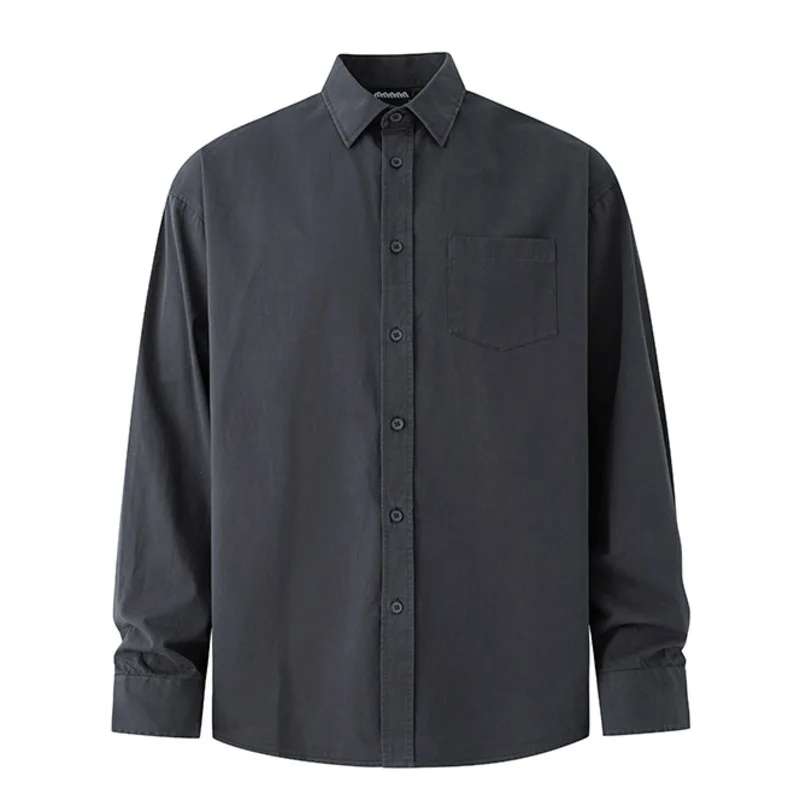 SYUHGFA 2026 printemps Niche Design hommes chemises col rabattu couleur unie Vinntage à manches longues simple boutonnage homme chemise hauts