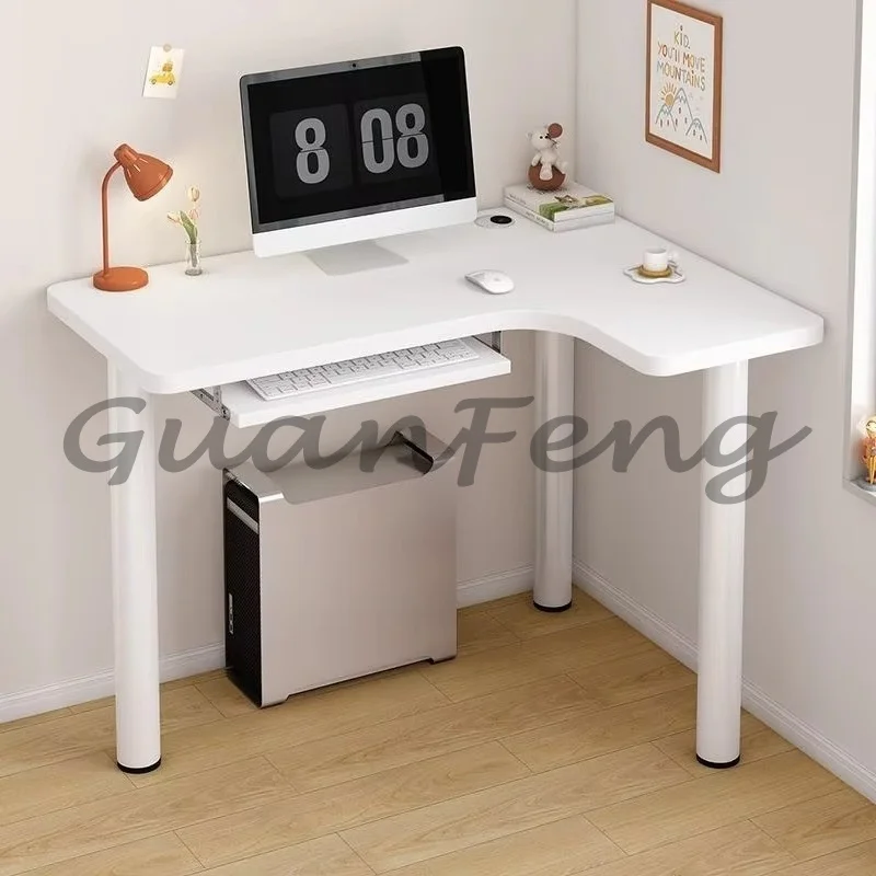 Modern L-Shaped Solid Wood Corner Desk, Small Space Home Office Computer Study Workstation Table