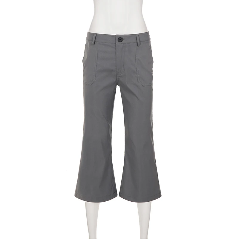SUCHCUTE Vintage Einfarbige Wadenlange Hosen für Damen Y2k Streetwear Slim Bell Bottom Büro Alltags-Freizeithosen 7/8 Länge Hosen – Detail 4
