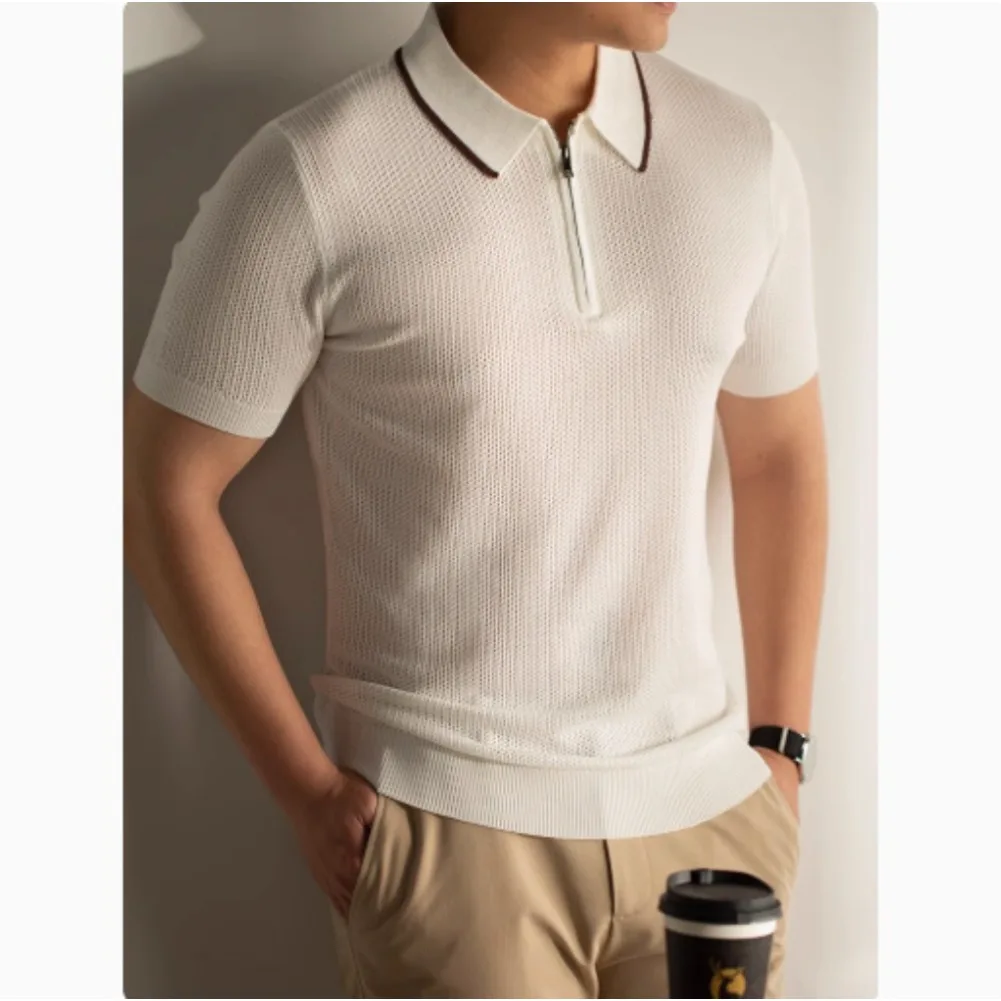

Summer Casual T-Shirt Solid Color Fashionable Lapel Zipper Men's Golf Polo Shirt Sports Top Breathable Fast Drying Comfortable