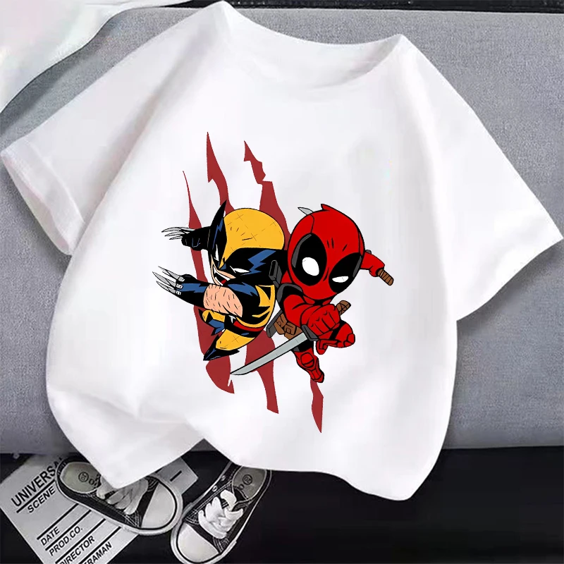 MARVEL Deadpool e Wolverine Cartoon t-shirt bambini Cotton top ragazzi ragazze abbigliamento sportivo all\'aperto forniture 2024 nuova moda