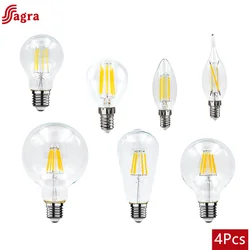 4pcs LED Bulb AC 220V C35 A60 ST64 G45 G80 G95 Lamp E14 E27 LED Filament Light 2W 4W 6W 8W Glass Ball Bombillas Edison COB Bulb