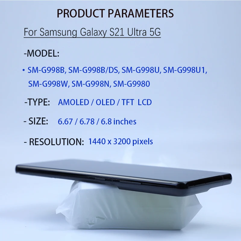 S21UNew For Samsung Galaxy S21 Ultra 5G AMOLED Touch Digitizer LCD Display Assembly Replacement Screen Repair Tested Spare Parts