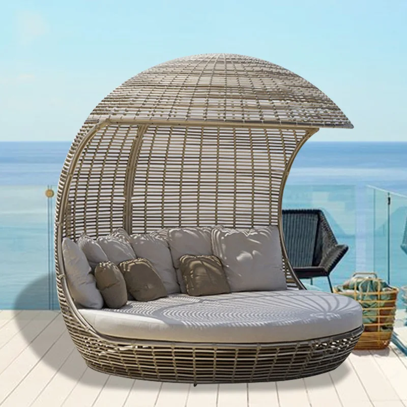 Outdoor furniture luxury lying bed rattan chair outdoor courtyard recliner villa storage rattan beach