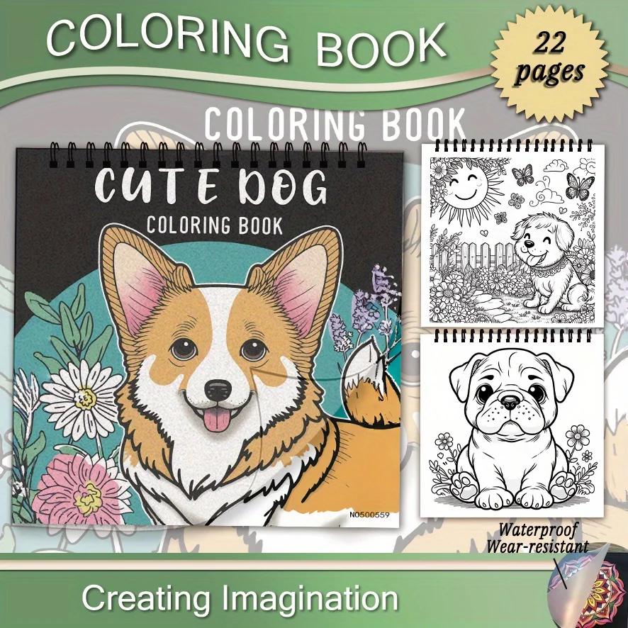 Adult Cute Dog Coloring Book - 8.27×8.27 Inches, 22 Pages. Adorable Dog Illustrations. Heartwarming Gift