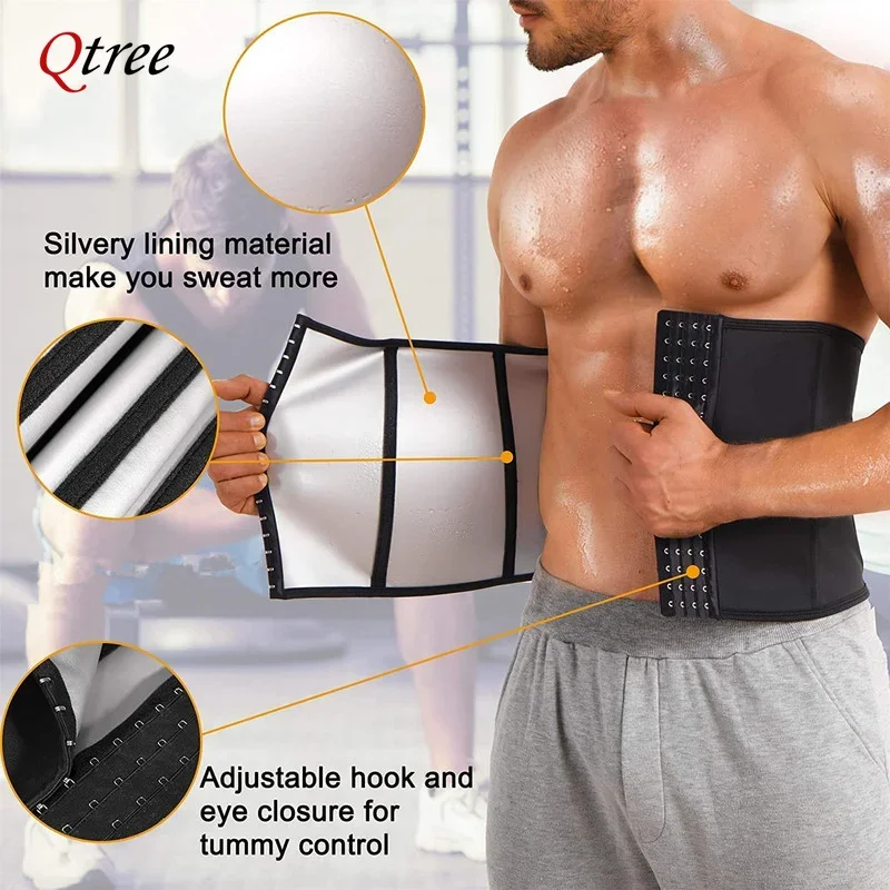 Qtree Waist Trainer Men Sweat Belt Sauna Trimmer Stomach Wraps Workout Band Male Waste Trainers Corset Belly Tummy Control Strap