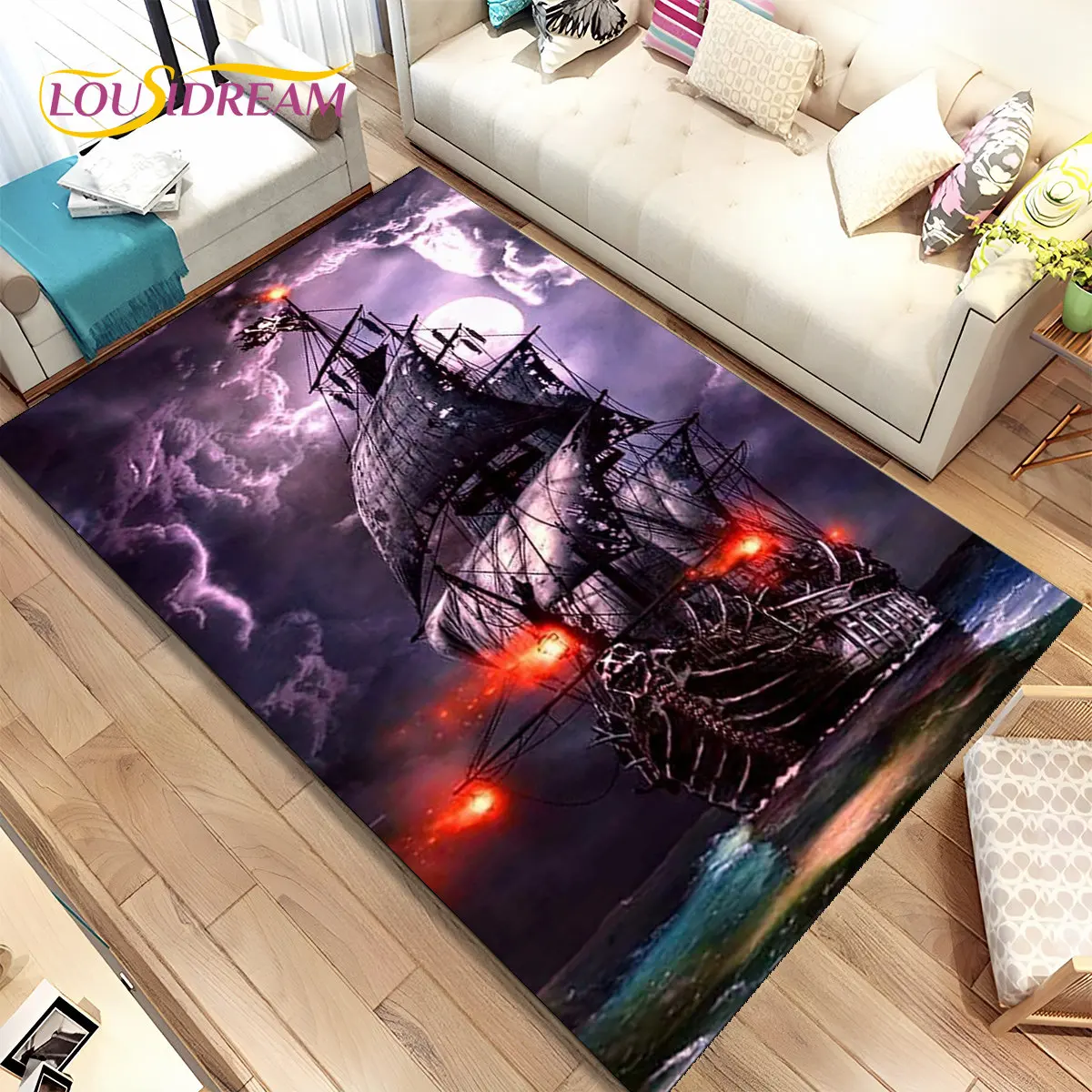 A Pirate Boat,Barque,Boat Ship Area Rug,Carpet Rug for Home Living Room Children\'s Bedroom Sofa Doormat Decor,Non-slip Floor Mat