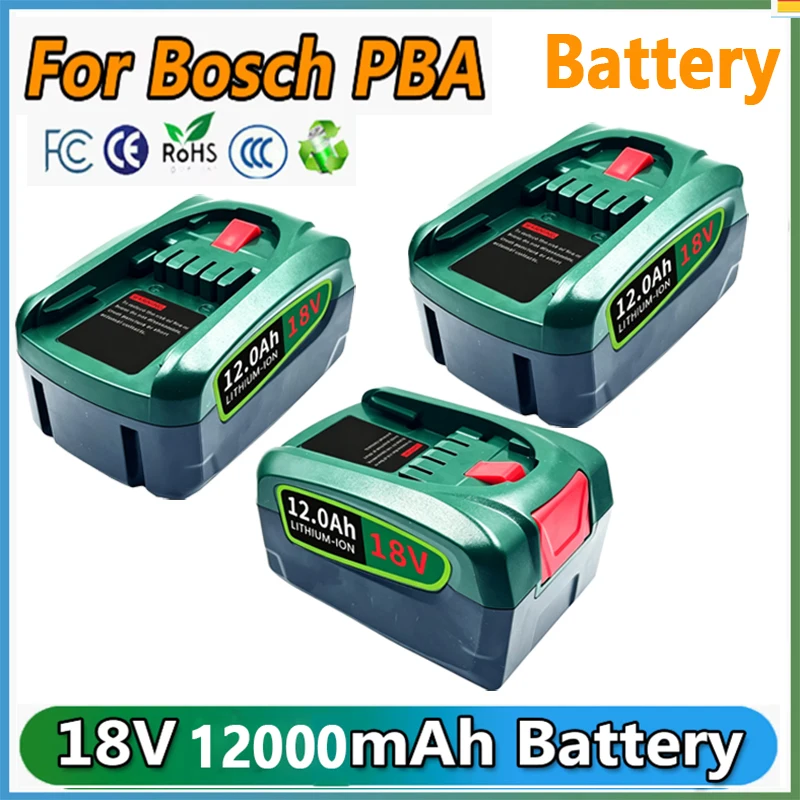 18V 12.0Ah Li-ion Replacement Battery for Bosch PBA PSB PSR Power Tools AL1880CV AL18815CV AL1810CV High Capacity Long Runtime