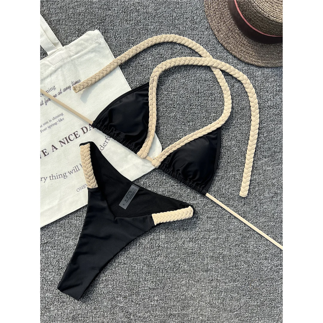 Splicing Neckholder High-Cut Brazilian Damen-Badeanzug Bikini Zweiteiliger Badeanzug Badebekleidung Badeanzug V6324 – Detail 9