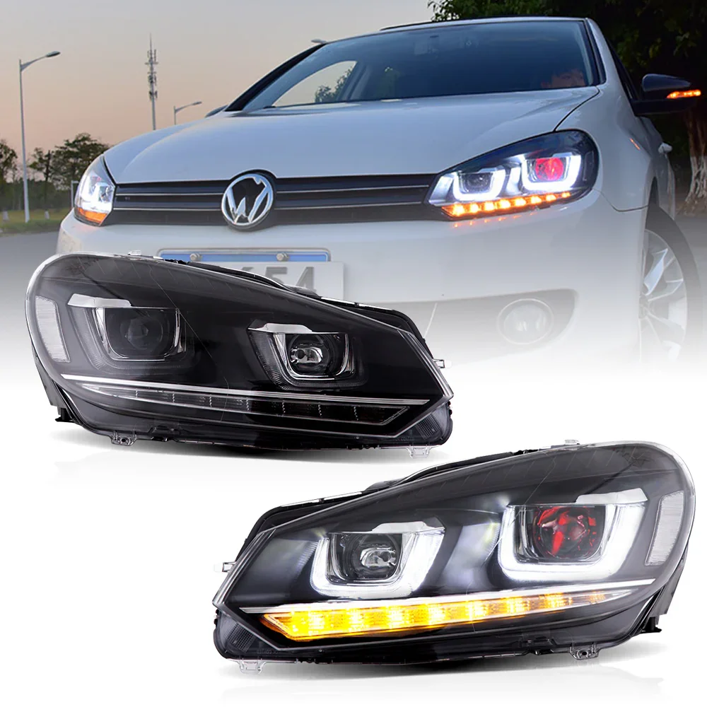 VLAND LED Headlights for Golf 6 2010-2014 New White Light 6000k 12V Demon Eyes Boxed Product for Cars