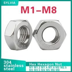 5/ 10/ 20/ 50pcs M1 M1.2 M1.4 M1.6 M2 M2.5 M3 M3.5 M4 M5 M6 M8 304 Stainless Steel Hex Hexagon Nut Din934