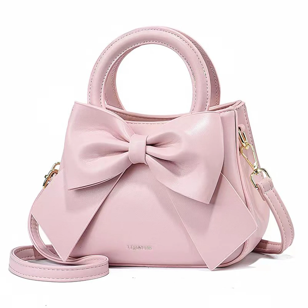 Women PU Bow Elegant Handbag Large Capacity Simple Crossbody Bag Solid Color Chic Hobo Bag Detachable Strap for Party Vacation