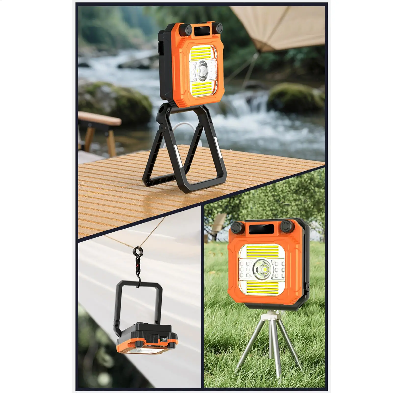Camping Lantern Magnetic Flashlight Rechargeable Portable Folding 3200mAh Lights For Camping With LCD Display For Outdoor Patio