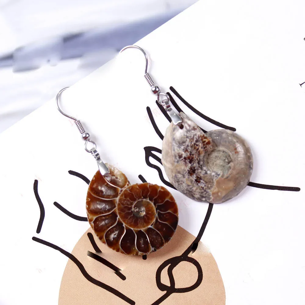 Opalized AMMONITE Crystal Statement Earrings for Woman Girl Fossil Dangle Healing Crystals Jewelry