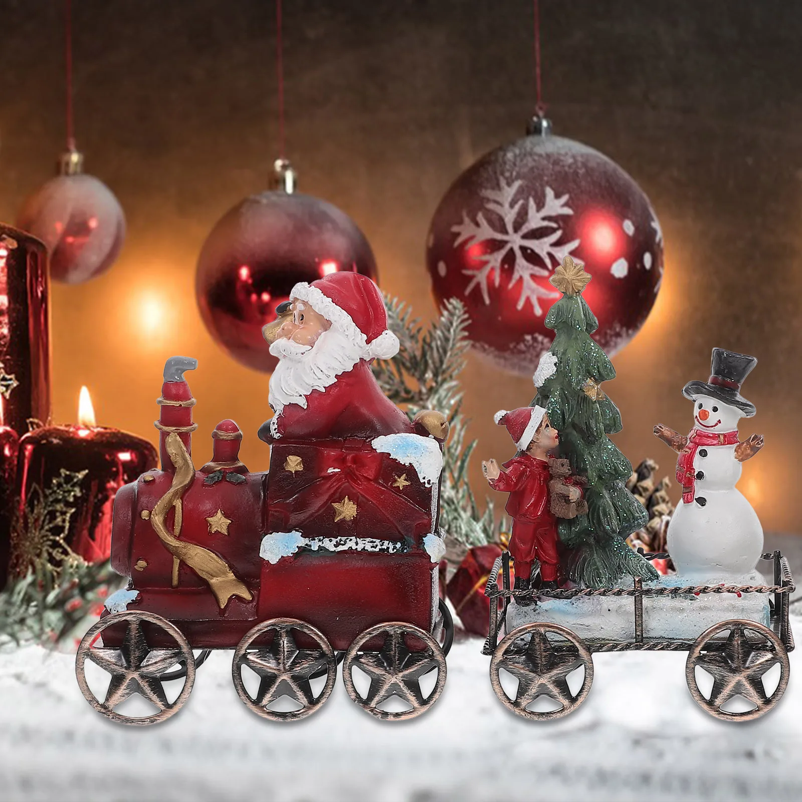 

3Pcs Christmas Desktop Decor Resin Train Set Holiday Table Ornament Festive Christmas Home Office Decorative Scene