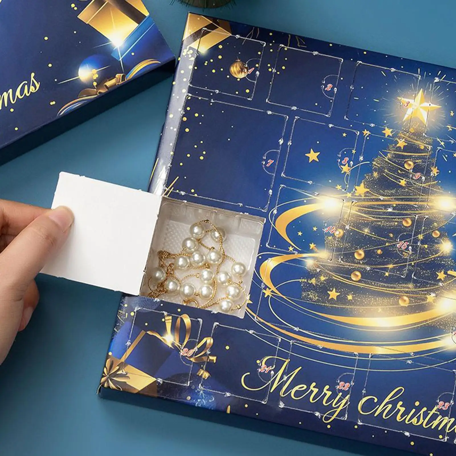 クリスマスカウントダウンカレンダー-カレンダー-アドベント-ファッションイヤリング-クリスマス合金リング-女性-女の子-妻-冬-毎日の祝賀会