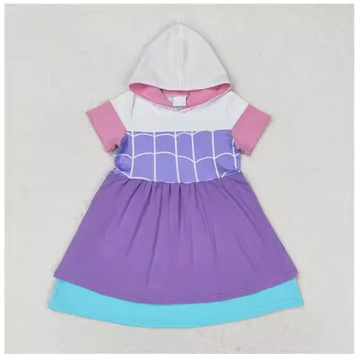 

Kids clothes Baby Girls Blue And Yellow Tulle Hooded Short-sleeved Dress Set Clothes RTS