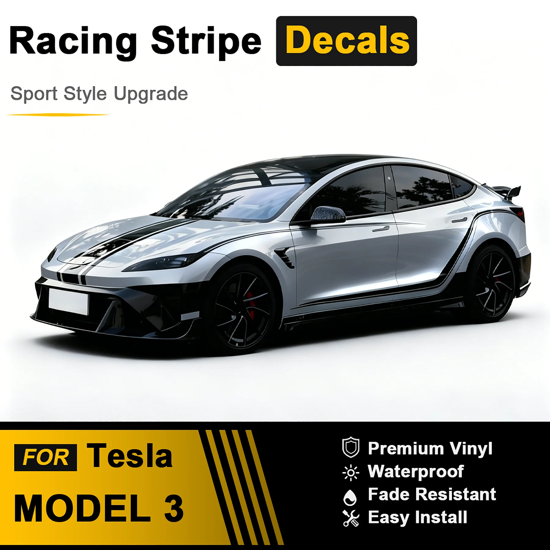 Car Body Stickers Racing Graphics Decals for Tesla Model 3 Hood Sticker Exterior Tuning Decals