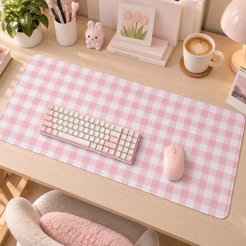 Mouse Pad Pink Gingham Plaid Gamer printon demand Large HD New Mousepad XXL Mouse Mat Non-Slip Office Soft Computer Mice Pad