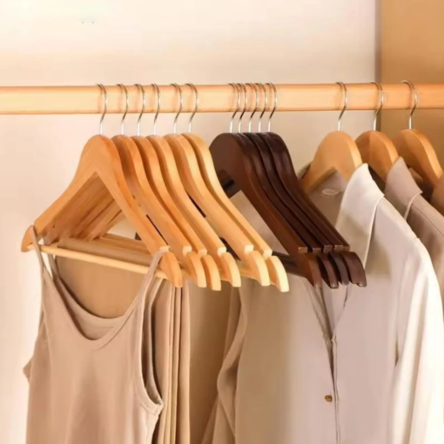 5/10 pacotes de cabides de madeira, cabides de madeira maciça com acabamento liso, cabide de roupas de madeira com barra de calça antiderrapante
