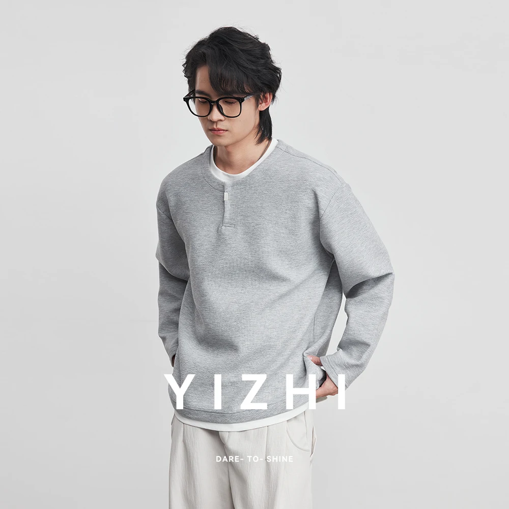 Autumn 2025 New Fashion Men Fake Two-piece Solid Color Loose Long-sleeved T-shirt Casual Versatile Bottoming Shirt Top Pullover