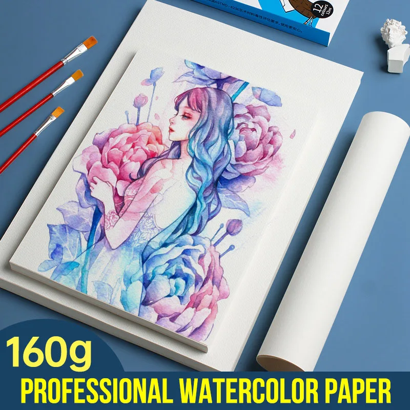 

50 Sheets 160g A4-16K Pure Cotton Pulp Thickened Coarse Medium Fine Lines Watercolor Paper Card Water Color Paper Art Supplies