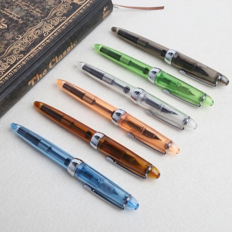 Y1UB JINHAO 992 Transparent Fountain Pen 0.5mm Stationery Supplies Writing Tools Gift