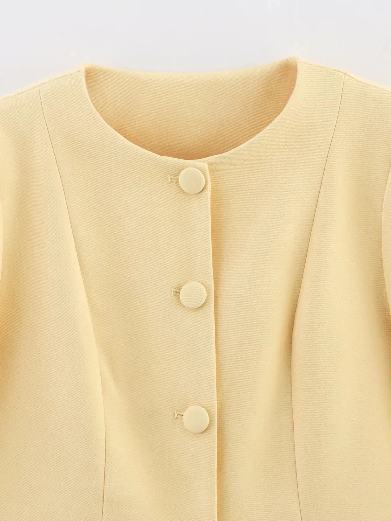 สีเหลือง Blazer Coat ผู้หญิงแฟชั่น Elegant กระเป๋าเดี่ยว O-คอเสื้อสูทสํานักงาน 2025 ใหม่ฤดูใบไม้ร่วงลําลอง Outwear