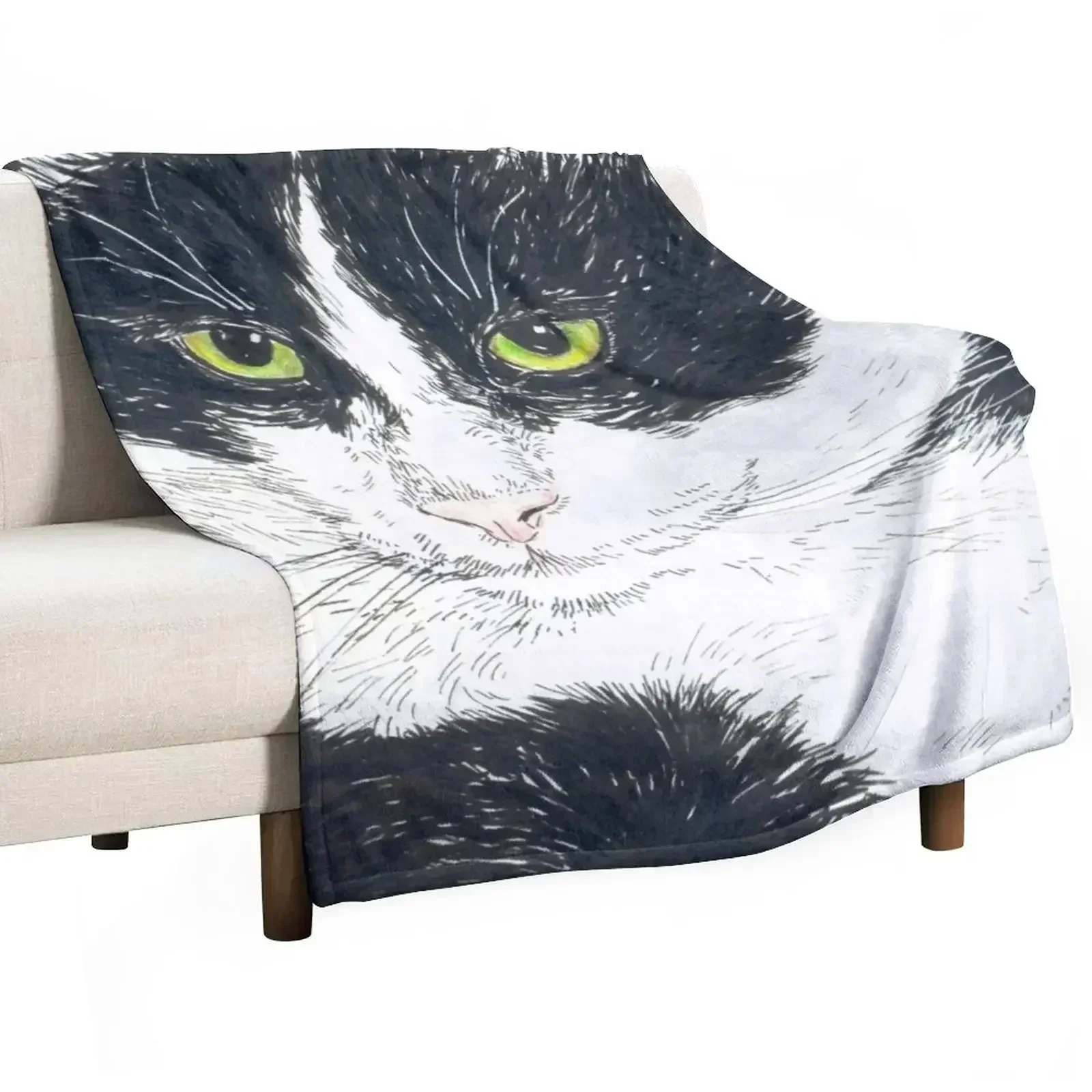 Tuxedo cat Throw Blanket Winter beds wednesday Picnic Blankets