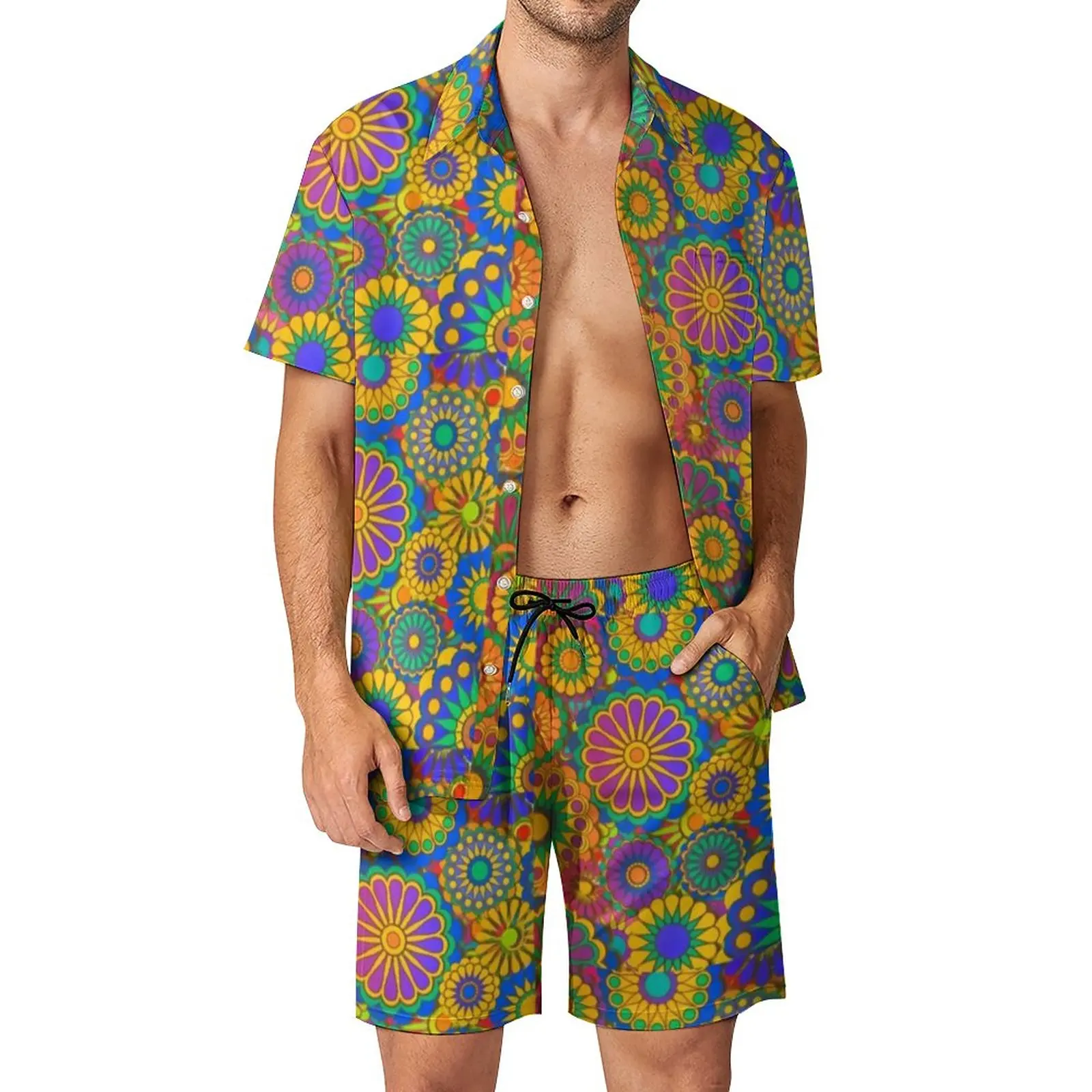 Flower Power Peace Men Sets Retro Hippy 70s Casual Shirt Set Trendy Beach Shorts Summer Graphic Suit 2 Piece Clothing Plus Size