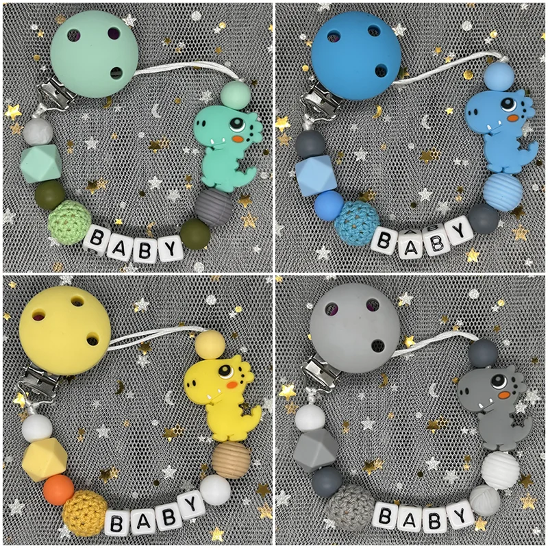 Free Personalised BPA Free Silicone Baad Dummy DIY Silicone Baby Pacifier Custom Clip Name Colorful Pacifier Chain Teething Gift