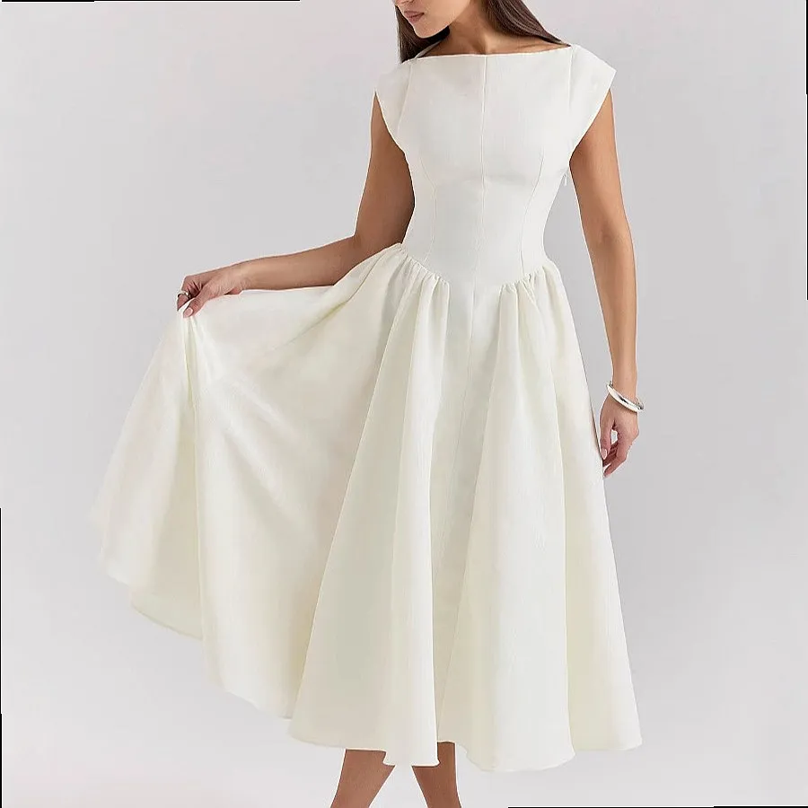 Spring Summer Sleeveless Backless Dress Dresses Women Midi Length Solid Color Vestidos