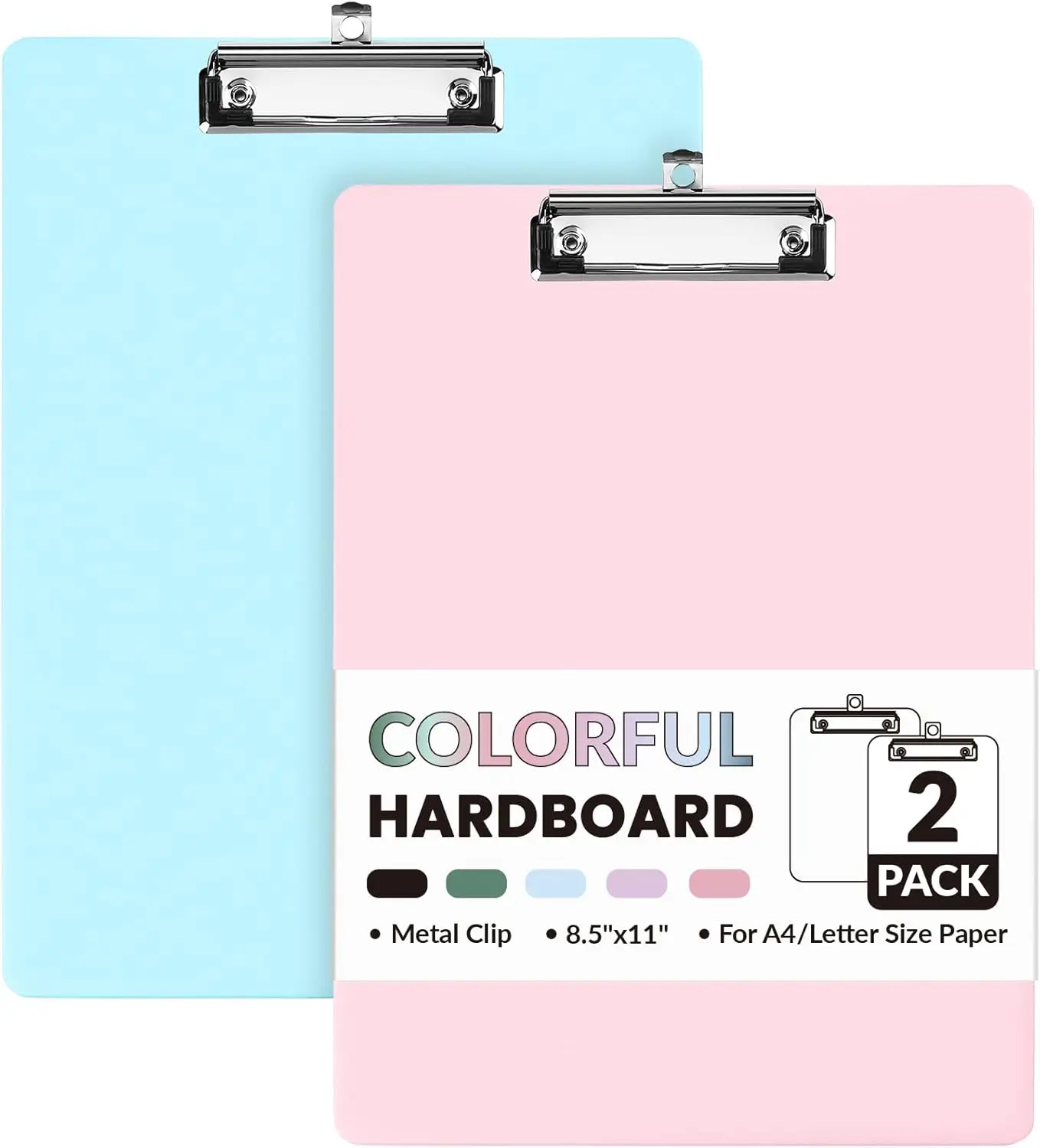 

Набор из 2 цветных планшетов-клипбордов, формат A4/Letter, с низкопрофильным зажимом, для офиса, класса, школы