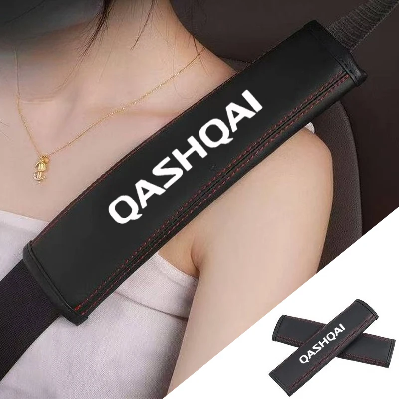 2pcs Car Seat Belt Nappa Leather Shoulder Protector Safety Belt Accessories Interior for Nissan Qashqai J10 J11 J12 e-Power