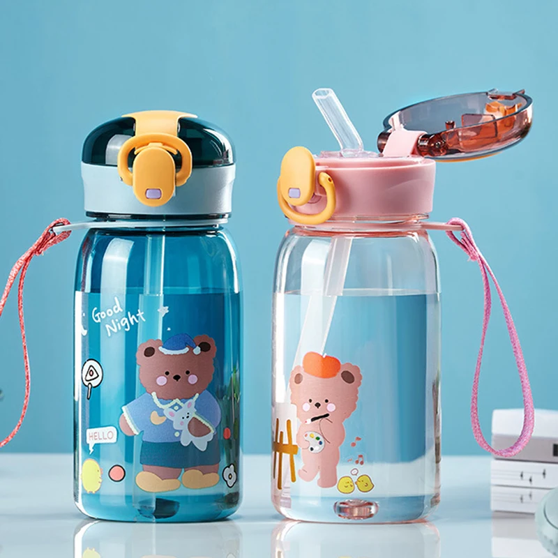 

Kids Cartoon Water Sippy Cup with Straw Cute Bear Leakproof Water Bottles Outdoor Portable Drink Bottle Children's Lovely Cup