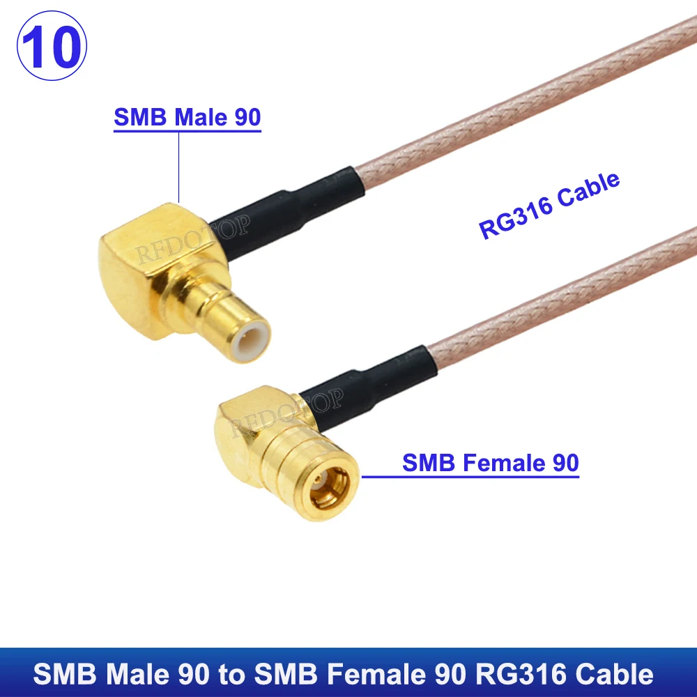 1 Stück RG-316 SMB-Stecker auf SMB-Stecker/Buchse, gerader/rechter Winkelverbinder, 50 Ohm, verlustarmes RG316-Kabel, hochwertiger Pigtail-Jumper