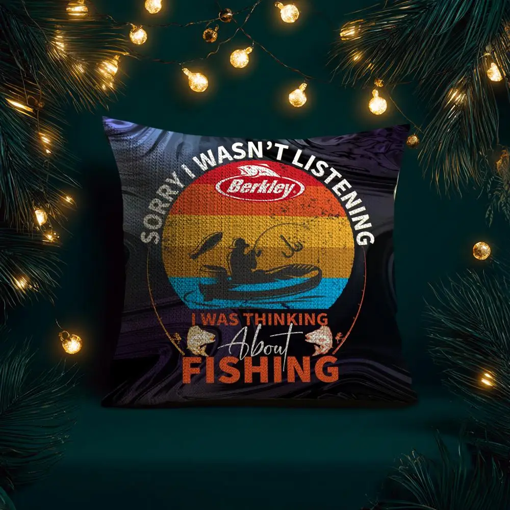 معدات صيد الأسماك العلامة التجارية B_Berkleys كيس وسادة الكتان الطبيعي نسيج عضوي الطباعة على الوجهين تنفس هدية مثالية للديكور