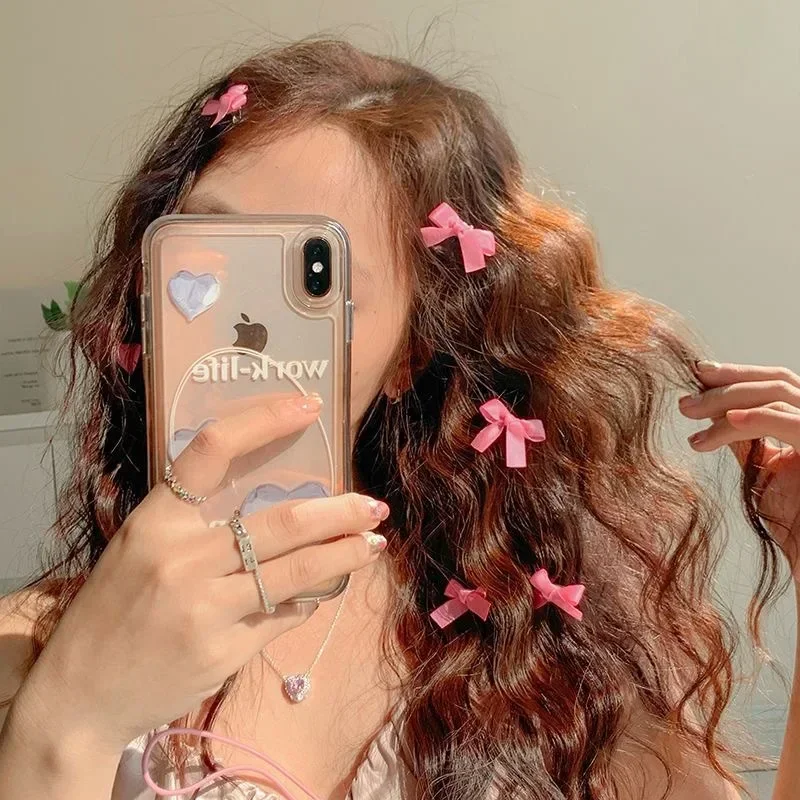 6szt Wstążka Kokarda Spinki do włosów Balet Sweet Bowknot Spinki do włosów Bang Clip Korean Girls Mini Grabs Clips Kobiety Nakrycia głowy Akcesoria do włosów