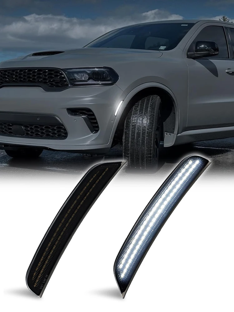 2 szt. Przednie światła obrysowe LED z przydymionymi soczewkami do Dodge Durango 2021-2025, akcesoria samochodowe, białe — 2