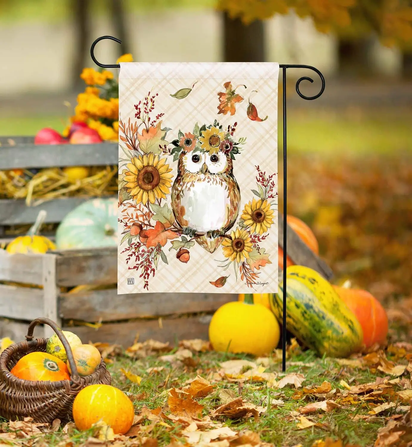 Studio M Autumn Owl 18 x 12 Inches, Double Sided Design, Weather & UV/Fade Resistant Polyester, Outdoor Flag Decoration  uui