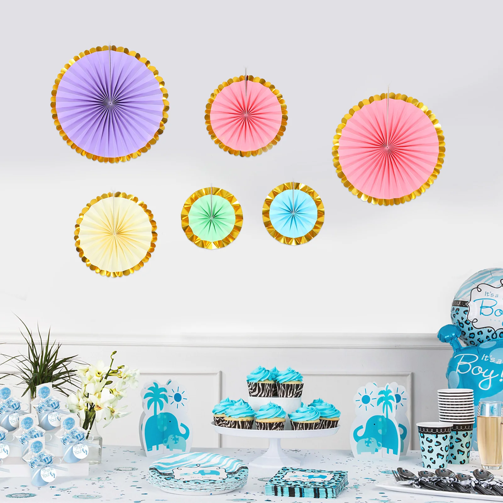 

6 Pcs Folding Paper Fan Flower Decoration Bride Fans Decorations Party Adornments