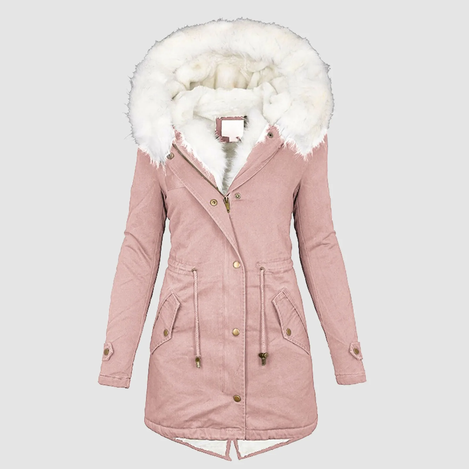 Parka de manga larga con capucha de piel sintética para mujer, abrigo cálido de longitud media, ropa de nieve, abrigo de plumón, Cuello de piel, Invierno