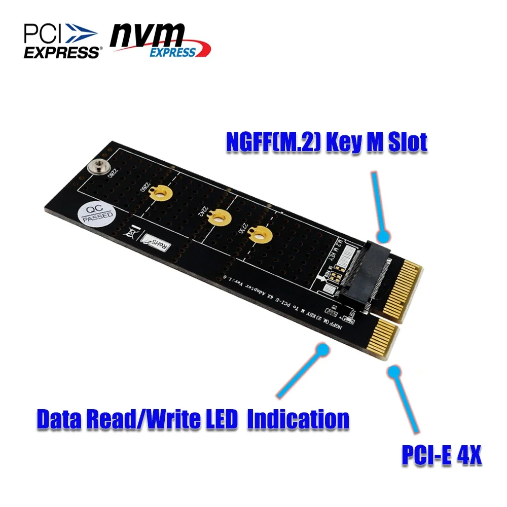 

PCI Express Adapter M.2 SSD Cooling PCIE Adapter Led M.2 NVMe SSD NGFF To PCIE 3.0 X4 Raiser Card Support M Key 2230-2280 M2 SSD