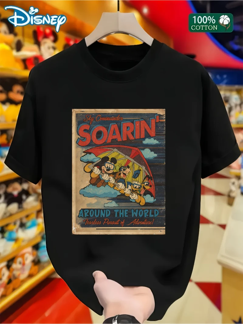 

Мужская футболка с подвесным планерным узором в стиле ретро — принт «Микки Маус и Стич», хлопковая повседневная футболка с круглым вырезом