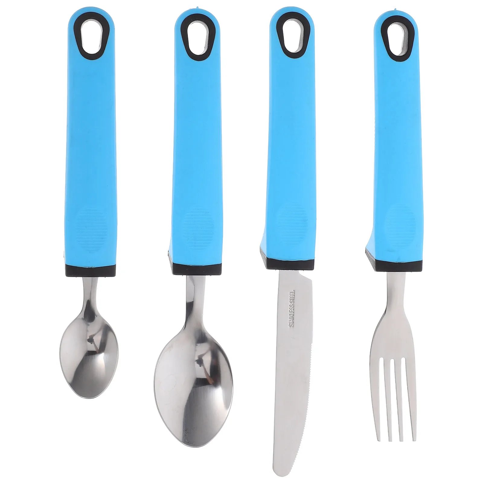 1Set Non Slip Stainless Steel Adaptive Tableware Portable Elderly Disabled Tremble Proof Eating Utensils Fork Spoon Set