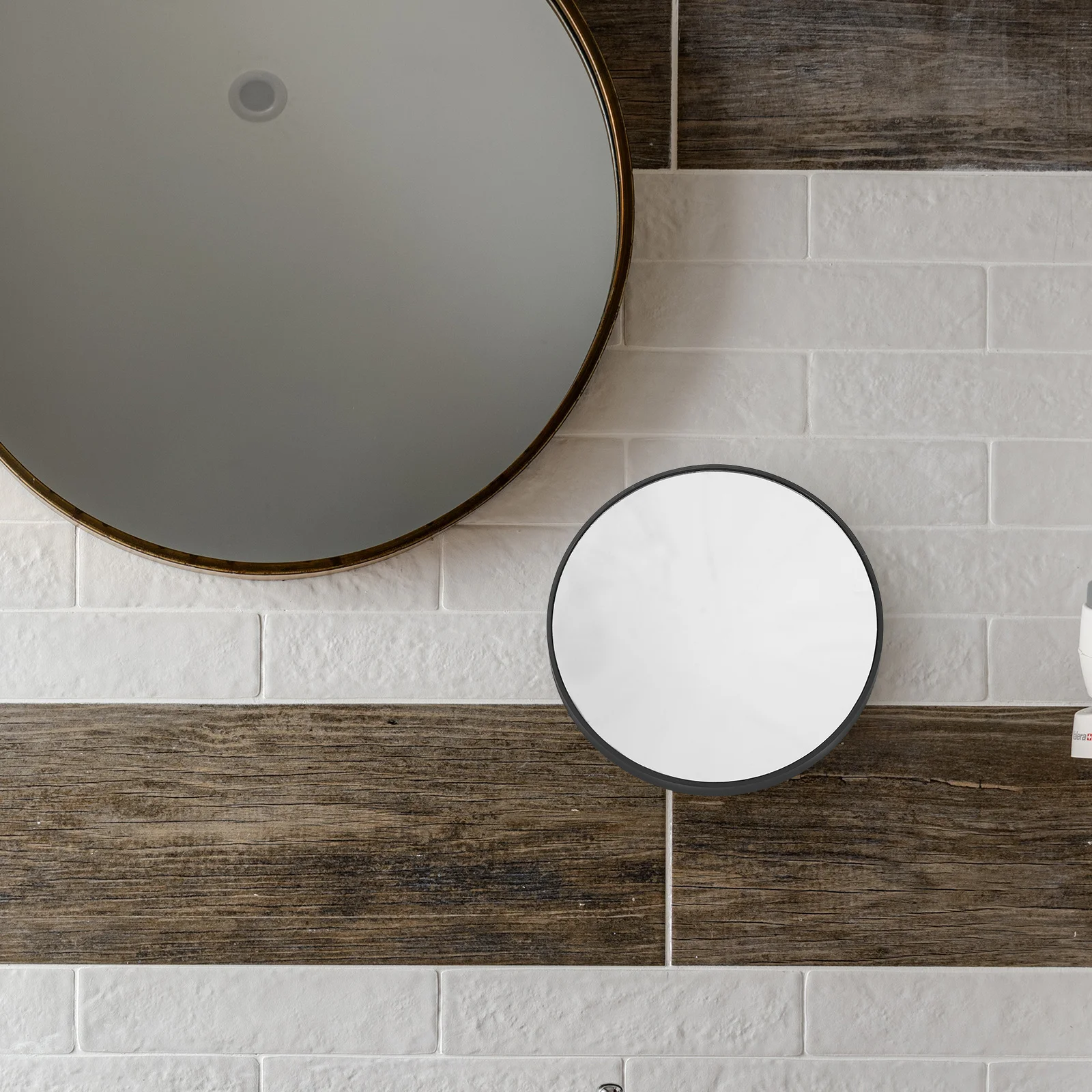 Espelho de ampliação 10x de 8.8cm, tamanho compacto, fácil de transportar, ferramenta de maquiagem para viagem, ventosas para banheiro, espelho de maquiagem compacto preto