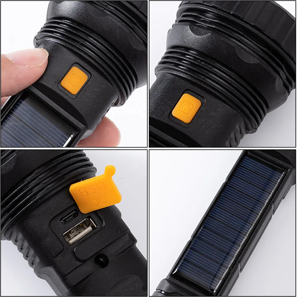 Multi-function Solar LED Flashlight Lanterna Outdoor Long Range Torch Emergency Power Bank LED Solar Flashlight