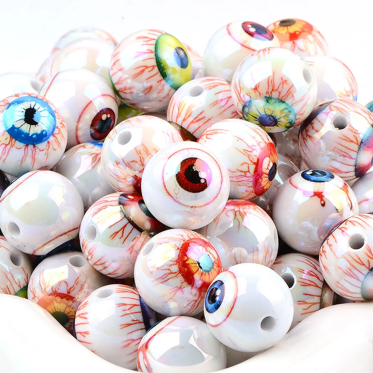 8pcs 1.6cm Random Color Mix Round Acrylic Beads Emulational Hand-paint Eyeball for Jewelry Making DIY Pen Decors Accessories