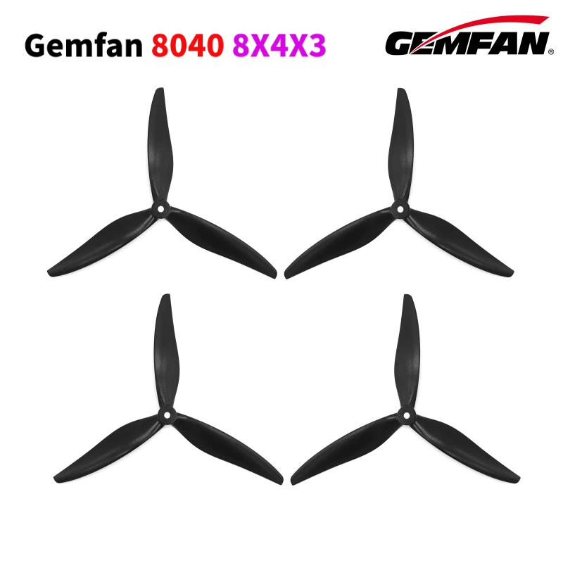 Gemfan 8040 8X4X3 3-Blade 8inch Glass Fiber Nylon Propeller CW CCW Cinelifter Macro Quad Props for LR8 RC FPV X-Class Model